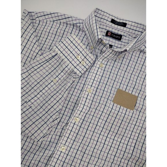 Chaps Men's Classic Fit Wrinkle Free Orchid Blue Check Twill Shirt Size 17.5/35 - Picture 1 of 4